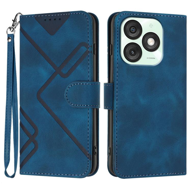 Funda de Piel Sintética para Teléfono Itel A50 con Diseño de Líneas (Azul Real)