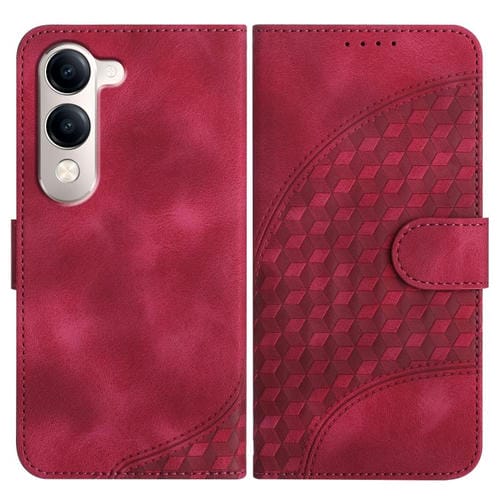 Funda de Cuero con Relieve de Cabeza de Elefante y Cordón para Vivo Y29S 5G / Y04 4G (Rosa)