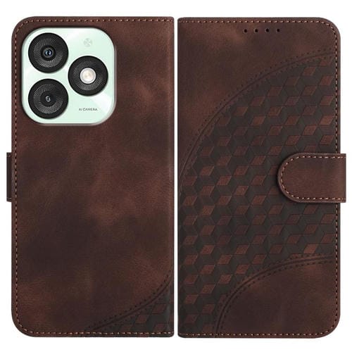 Funda de Cuero con Relieve Cabeza de Elefante para Itel A50 con Cordón (Café)