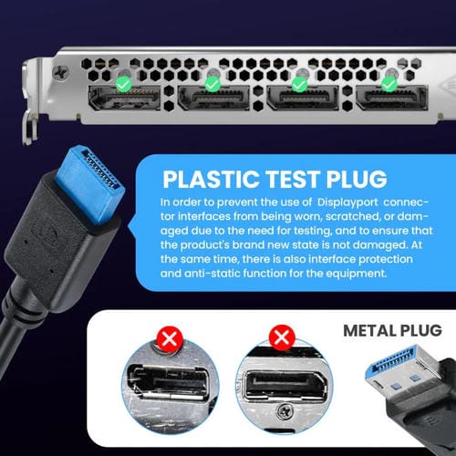 Cable de Conexión DisplayPort 8K DP1.4 Macho a Hembra para Pruebas de Dispositivos, 0,3 m