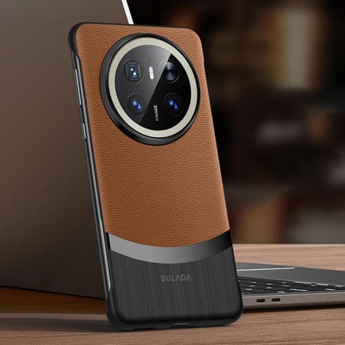 Funda híbrida PC con cuero de vaca para Huawei Mate 70 Sulada (Marrón)