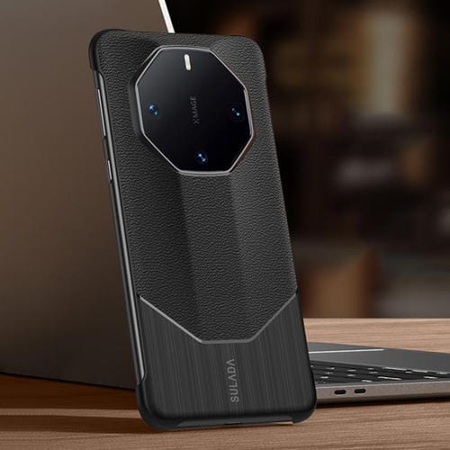 Funda híbrida cuero de vaca para Huawei Mate 60 Rs Ultimate Sulada sin marco (Negro)