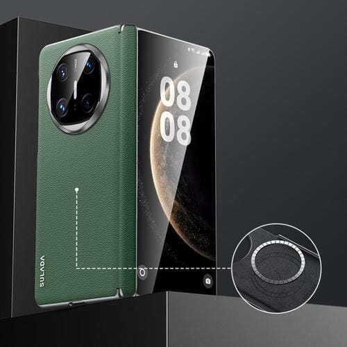 Funda Híbrida Cuero de Vaca con Capa Superior sin Marco para Huawei Mate X6 Sulada (Verde)