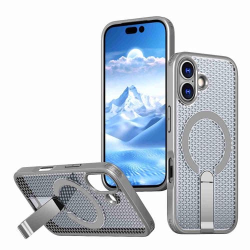 For iPhone 17 Honeycomb Cooling MagSafe Holder Phone Case(Titanium Grey)