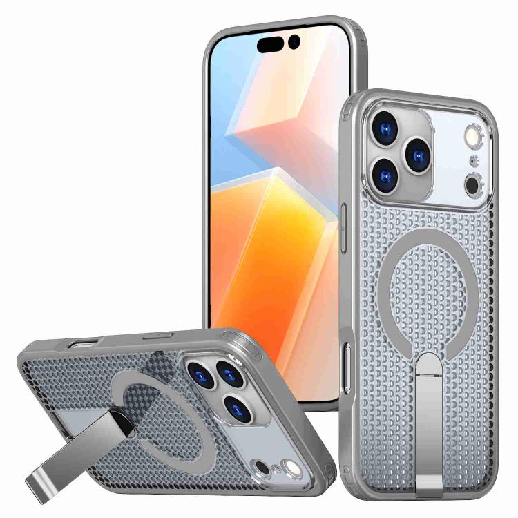 For iPhone 17 Pro Max Honeycomb Cooling MagSafe Holder Phone Case(Titanium Grey)