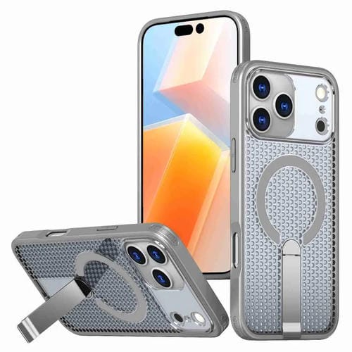 For iPhone 17 Pro Max Honeycomb Cooling MagSafe Holder Phone Case(Titanium Grey)