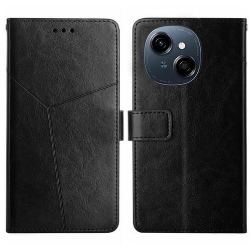 Funda de Cuero con Tapa y Patrón en Forma de Y para Tecno Pop 9 4G / Spark Go 2025 4G (Negro)