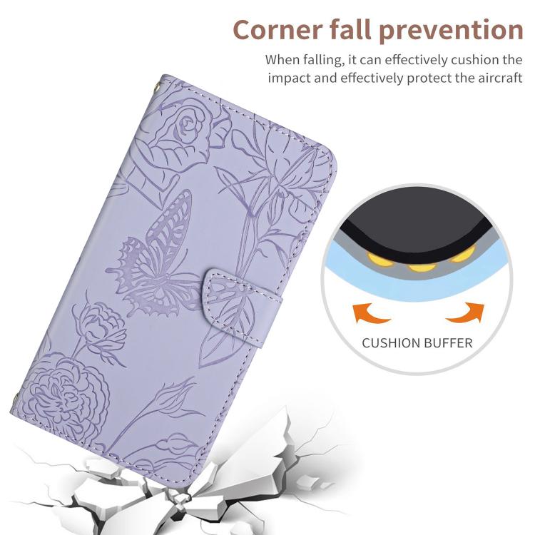 Funda de Cuero con Tapa y Mariposas En Relieve para Infinix Hot 50 4G (Morado)