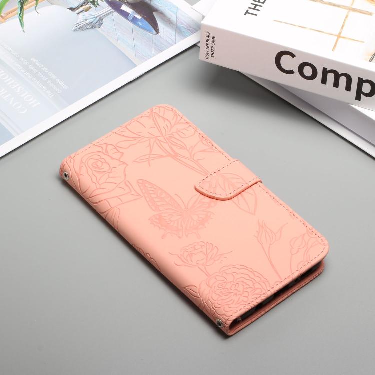 Funda de cuero con tapa y diseño de mariposas en relieve para Infinix Smart 10 Plus 4G (rosa)