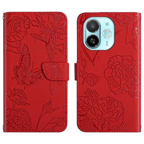 Funda de Cuero con Tapa para Tecno Spark 30C 5G con Diseño de Mariposas (Rojo)