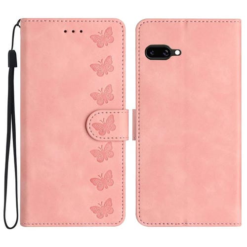 Funda de Cuero con Relieve de Siete Mariposas para Google Pixel 9A (Rosa)