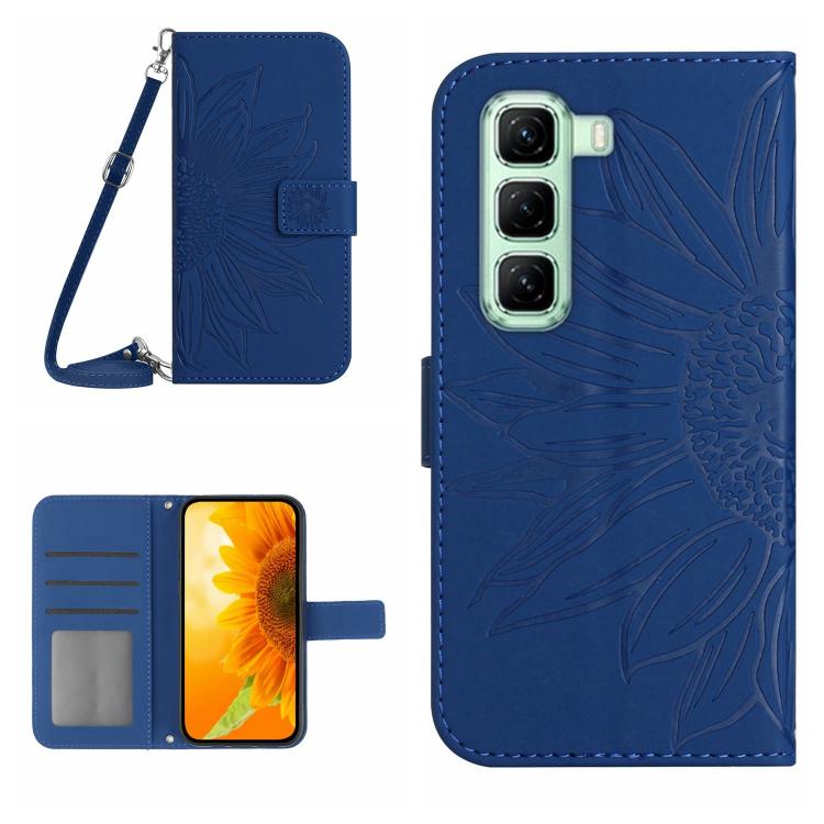 Funda de Cuero con Tapa para Infinix Hot 50 Pro 4G con Diseño Girasol y Cordón (Azul Oscuro)
