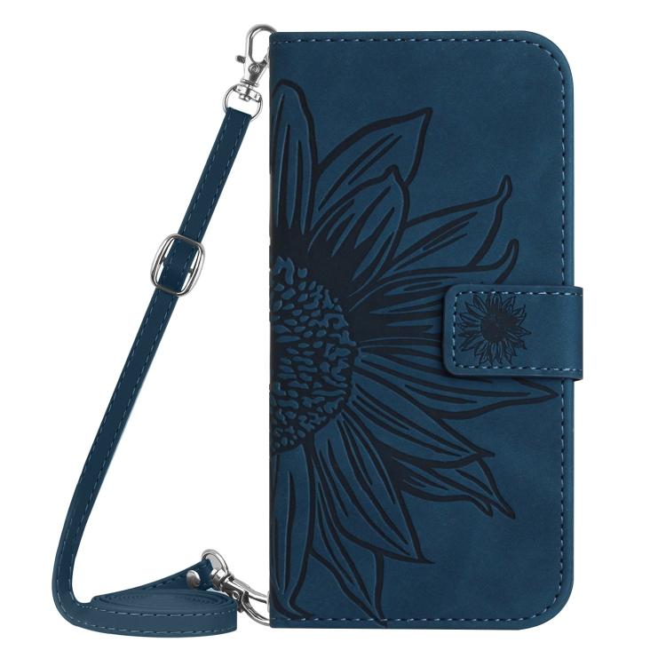 Funda de Cuero con Tapa y Cordón para Infinix Hot 50 Pro+ 4G con Diseño de Girasol (Azul Tinta)