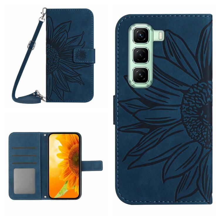 Funda de Cuero con Tapa para Infinix Hot 50 5G Diseño Girasol Tacto Piel Cordón (Azul Tinta)