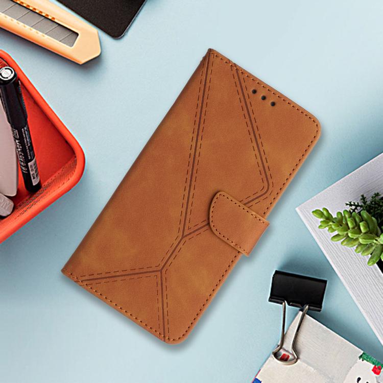 Funda de cuero con relieve y costuras para Infinix Smart 10 4G / Tecno Pop 10 (marrón)