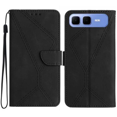 Funda de cuero con relieve y costuras para Infinix Smart 10 Plus 4G (negra)