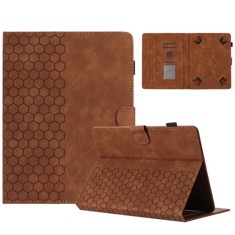 Funda para Tableta Inteligente Cuero Relieve Panal 8 Pulgadas (Marrón)