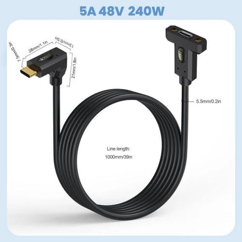 Cable de Extensión Tipo C Codo Recto a Hembra con Tornillos de Oreja para Panel 1 m