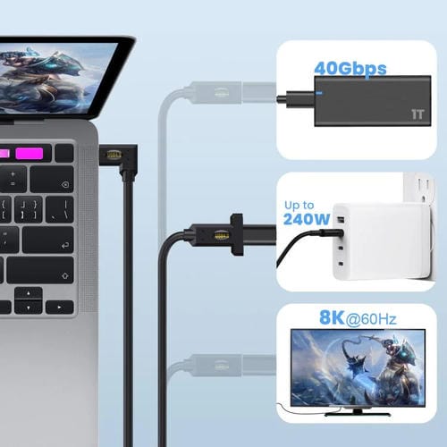 Cable de Extensión de Panel Fijo con Conector Hembra Tipo C USB4 a Hembra Tipo C, 1 m