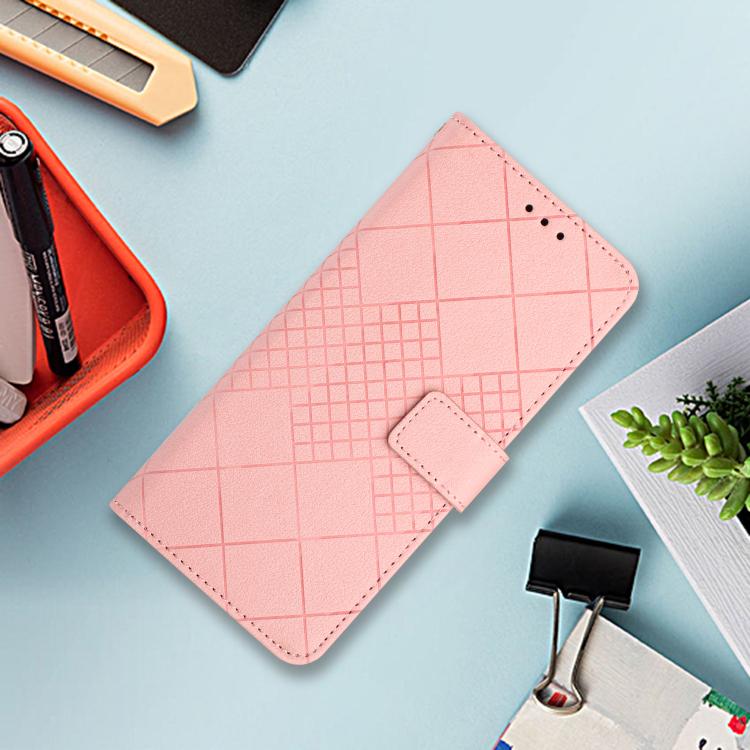 Funda de Cuero con Textura de Cuadrícula Rómbica para Infinix Hot 50I 4G (Rosa)
