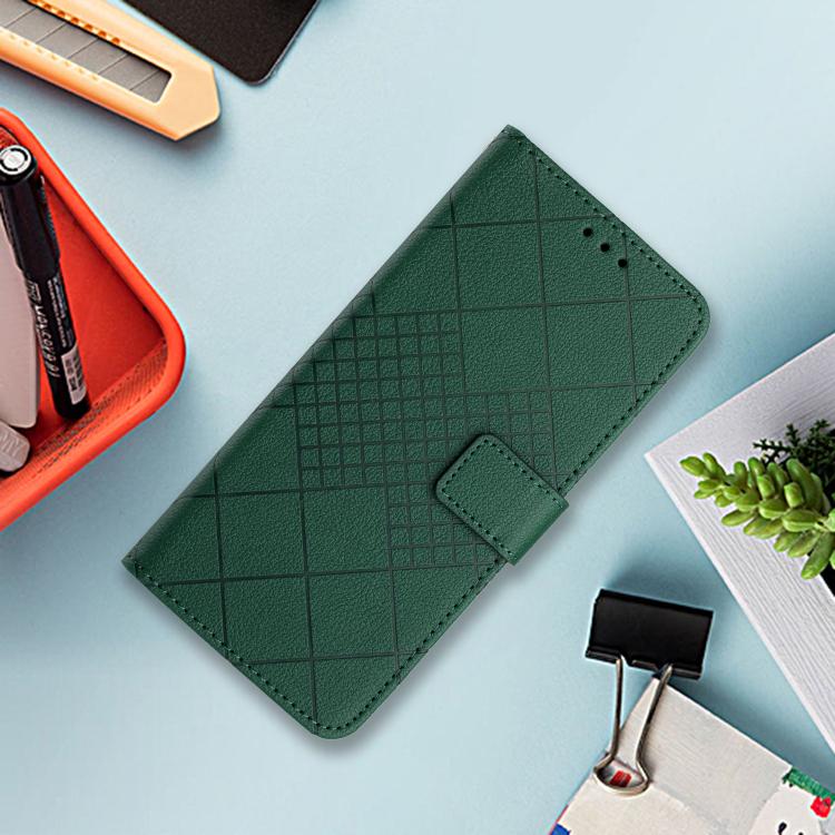 Funda de Cuero con Textura de Cuadrícula Rómbica para Infinix Hot 50 4G (Verde)