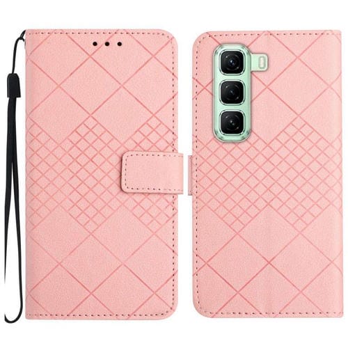 Funda de Cuero con Textura de Cuadrícula Rómbica para Infinix Hot 50 4G (Rosa)