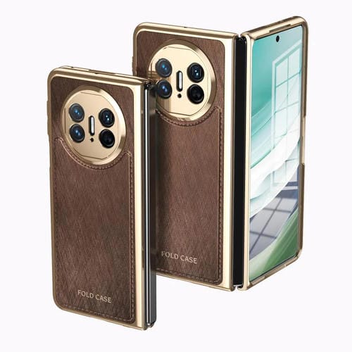 Estuche para Teléfono Huawei Mate X5 con Brocado Plateado y Alambre Dorado Integrado (Marrón)