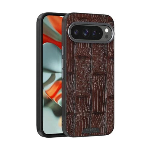 Funda de Cuero Genuino Abeel Beast Pattern 6D para Google Pixel 9 y 9 Pro (Marrón)