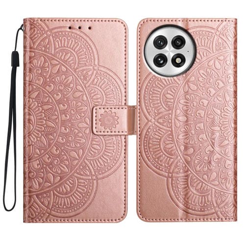 Funda de Cuero con Relieve Floral para OnePlus 13 (Oro Rosa)