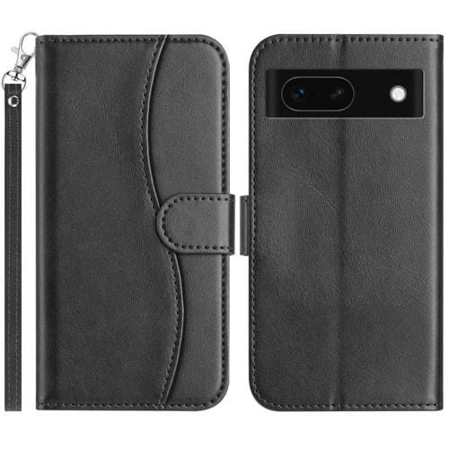 Funda de Cuero con Doble Pliegue en Forma de S para Google Pixel 8A (Negra)