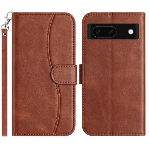 Funda de Cuero con Doble Pliegue en Forma de S para Google Pixel 8A (Café)