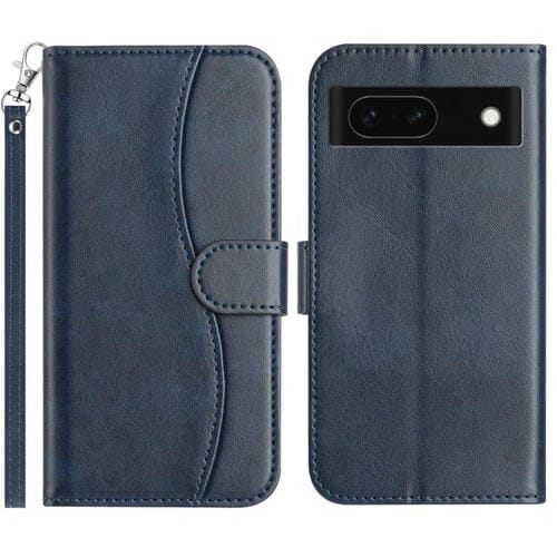 Funda de Cuero con Doble Pliegue en Forma de S para Google Pixel 8A (Azul Marino)