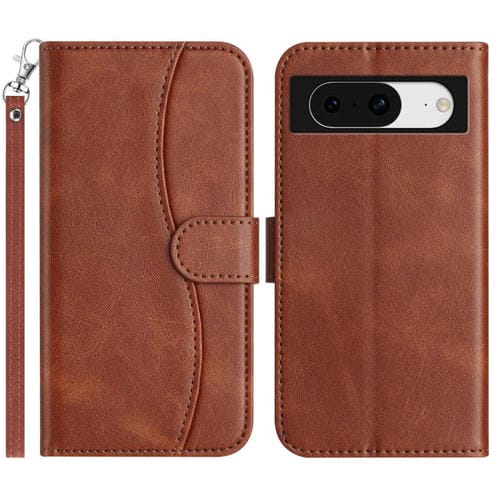 Funda de Cuero con Doble Pliegue en Forma de S para Google Pixel 8 (Café)