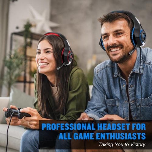 Auriculares para Juegos Kotion Each GS400 con Micrófono Omnidireccional y Cable de 1,9 m (Negro y Azul)