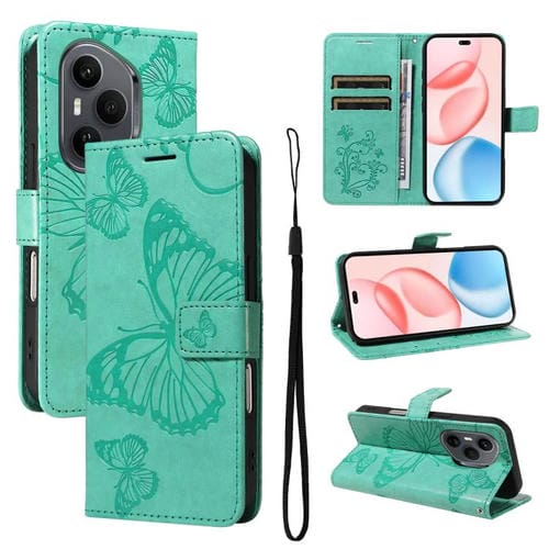 Funda de cuero con tapa y diseño de mariposa en relieve 3D para Honor 400 Pro Global (160,8 mm) (Verde)