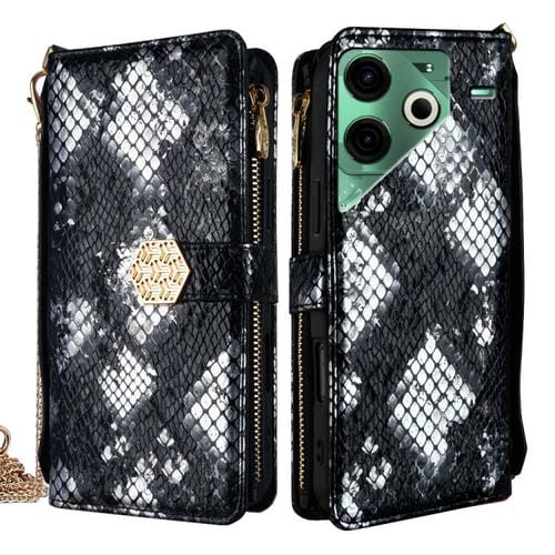Funda de Piel Textura de Serpiente para Tecno Pova 6 Neo 4G (Negra)