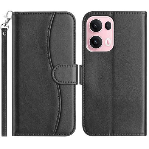 Funda de Cuero con Doble Pliegue En Forma de S para Oppo Reno13 Pro (Negra)