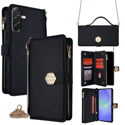 Funda de cuero con textura cruzada y asa cruzada para Samsung Galaxy A36 5G (negro)