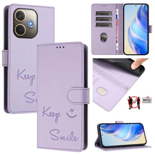 Funda de Cuero con Relieve Rfid para Oppo A5 Pro 5G (Morado Claro)