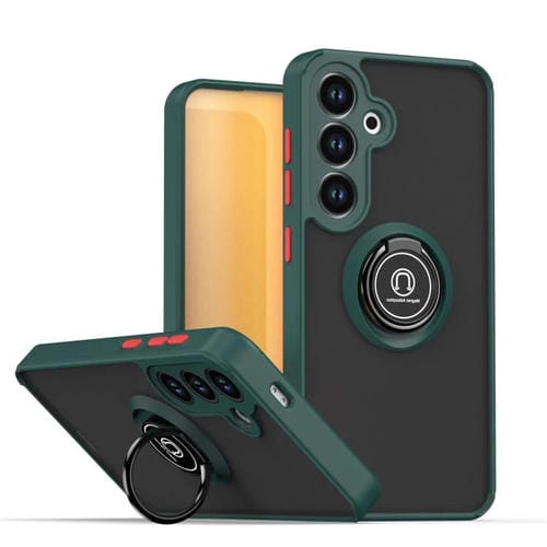 Funda de TPU + PC con anillo para Samsung Galaxy S25/S24 5G Q Shadow 1 Series (verde oscuro)