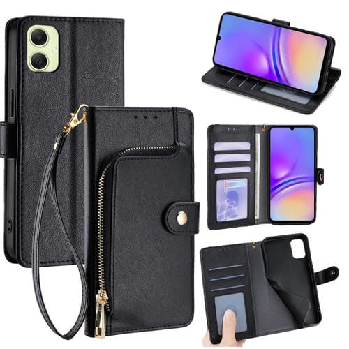 Funda de cuero con cremallera para Samsung Galaxy A05 4G (negra)