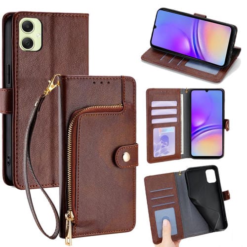 Funda de cuero con cremallera para Samsung Galaxy A05 4G (marrón)