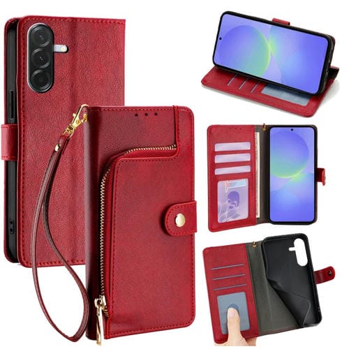 Funda de cuero con cremallera para Samsung Galaxy A36 5G (roja)