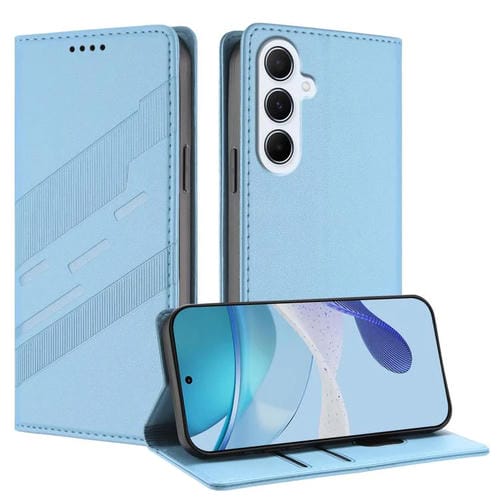 Funda de cuero retro con relieve para Samsung Galaxy A17 5G (azul claro)