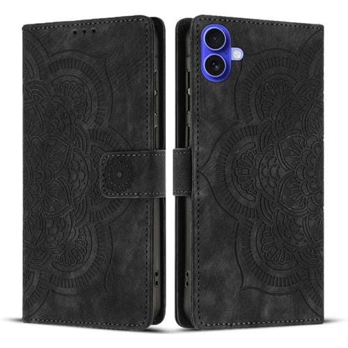 Funda de cuero retro esmerilado con diseño de mandala en relieve para iPhone 17 (negra)