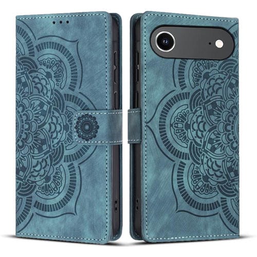 Funda de cuero retro esmerilado con diseño de mandala en relieve para iPhone 17 Air (azul)
