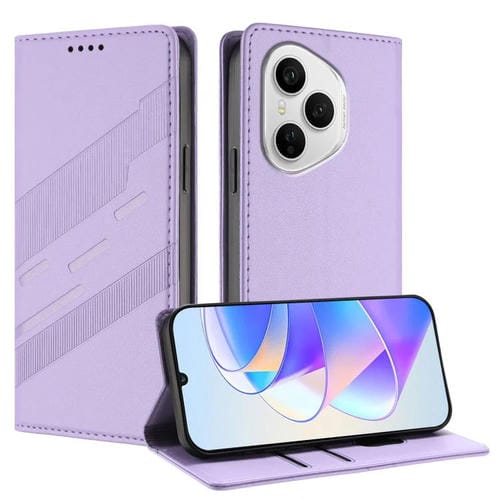 Funda de cuero retro con relieve para Honor 400 Pro Global (160,8 mm) (morado claro)