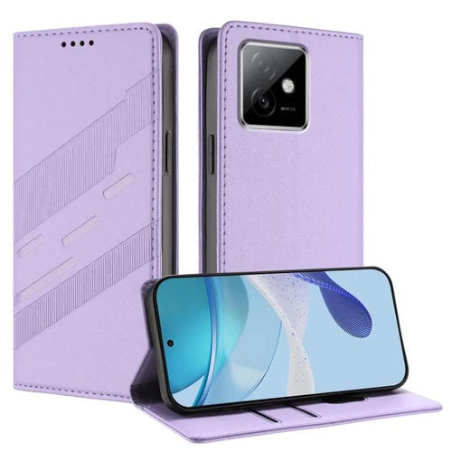 Funda de cuero retro con relieve para Honor X60 GT (morado claro)