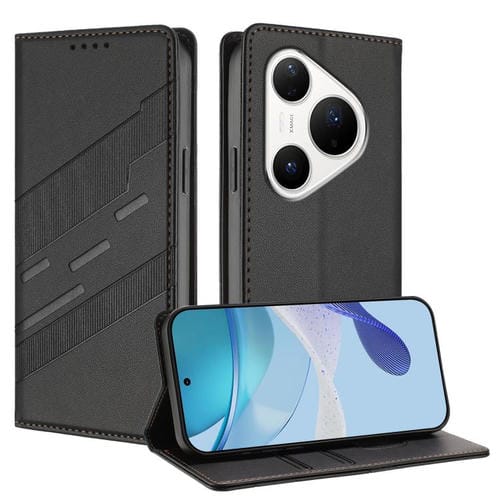Funda de cuero retro con relieve para Huawei Pura 80 Pro (negro)