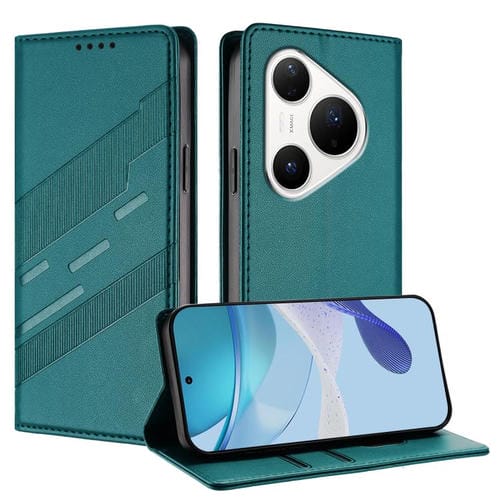 Funda de cuero retro con relieve para Huawei Pura 80 Pro (verde oscuro)